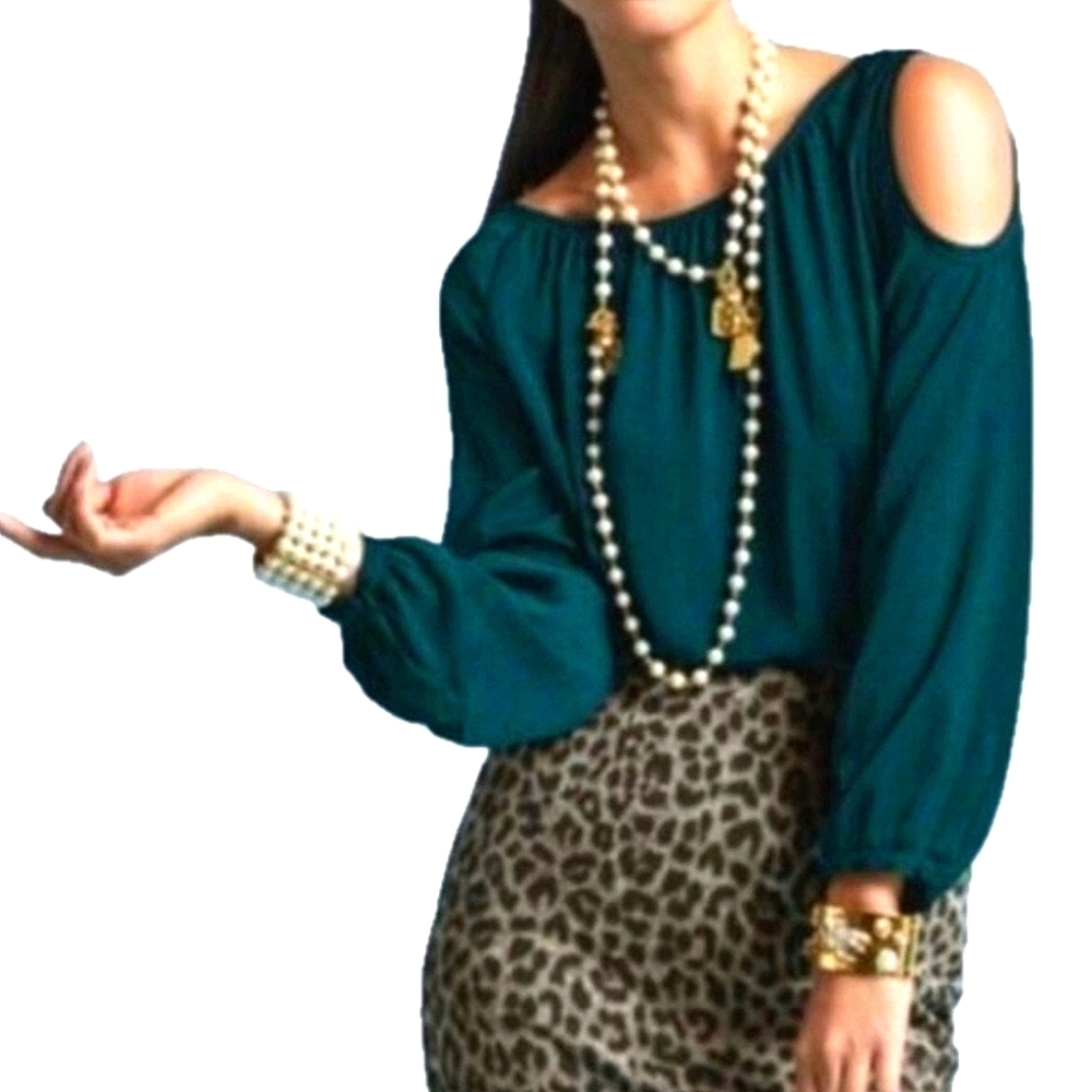 Cabi Teal Cold Shoulder Blouse 3504